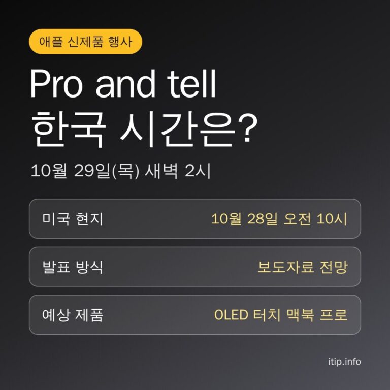 애플 Pro and tell 행사 한국 시간 10월 29일 목요일 새벽 2시, 예상 제품 OLED 터치 맥북 프로